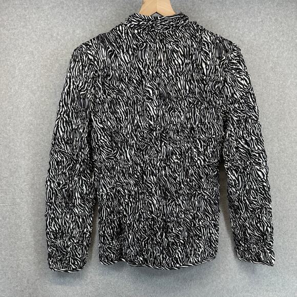 Adressing Jacket Womens Medium Black White Zebra Print Sequins Crinkle Embellish - Picture 2 of 14